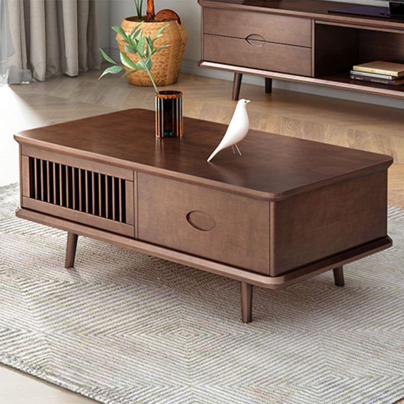 4 Legs Coffee or End Table with Storage Drawers Solid Wood Rectangle