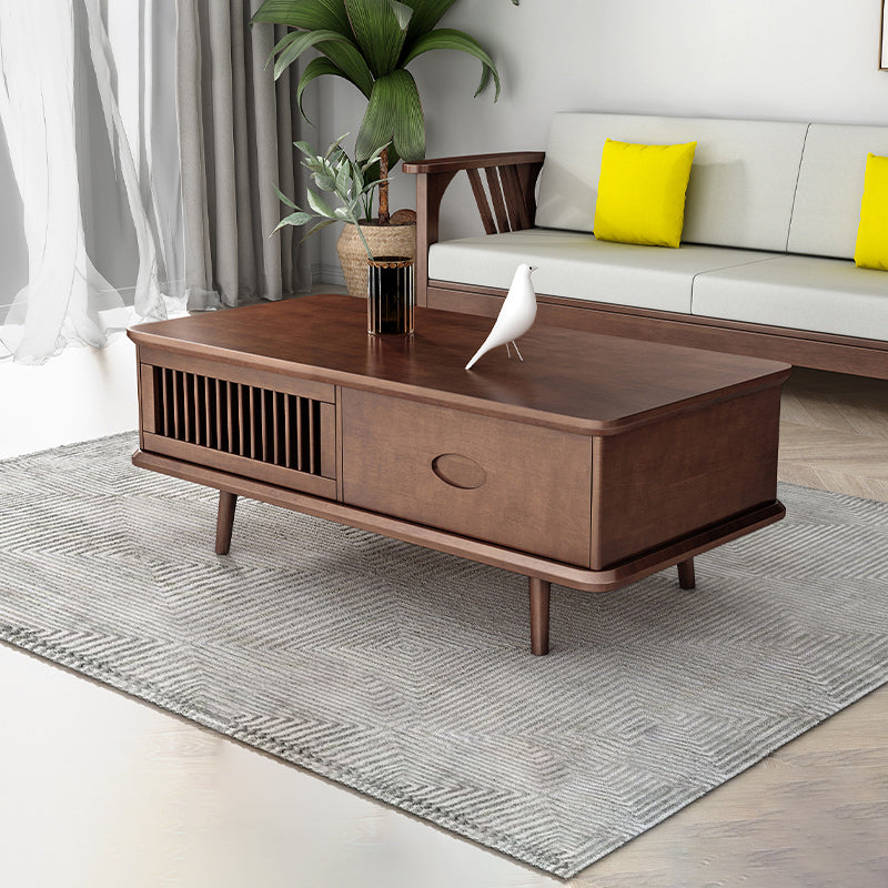 4 Legs Coffee or End Table with Storage Drawers Solid Wood Rectangle