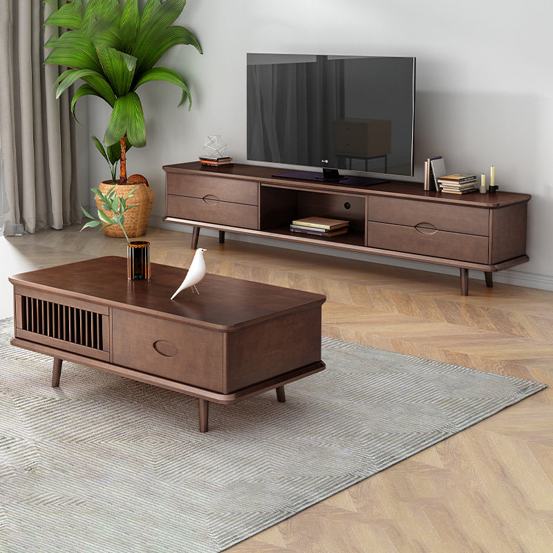 4 Legs Coffee or End Table with Storage Drawers Solid Wood Rectangle