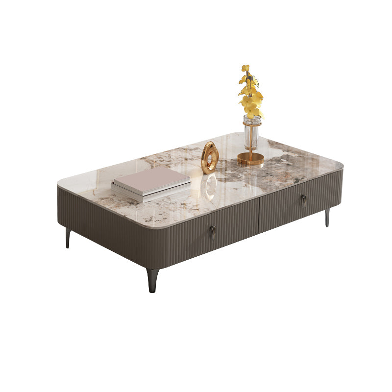 Slate Coffee or End Table with 4 Storage Drawers Contemporary 4 Legs
