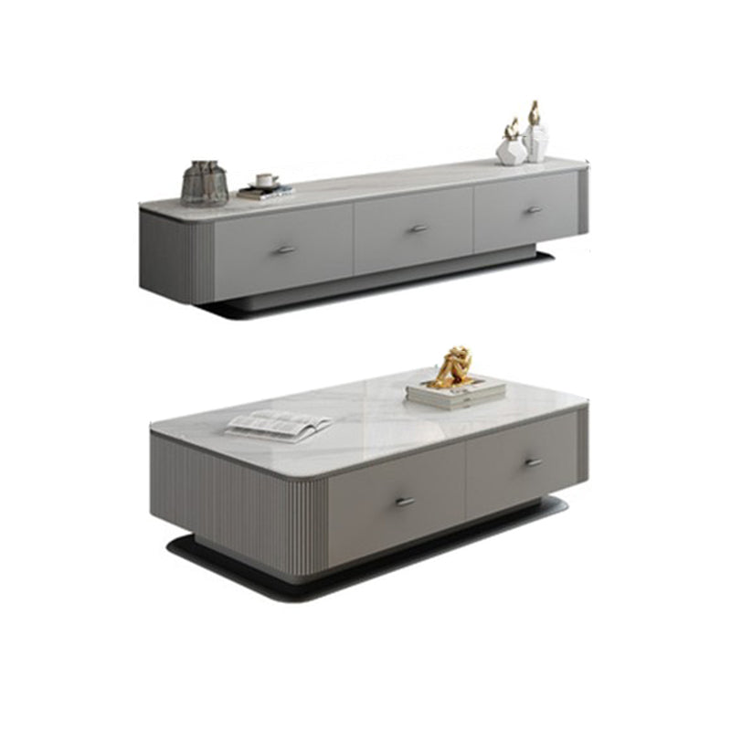Slate Coffee or End Table with Storage Drawers Contemporary Block