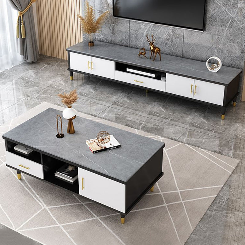 Slate Coffee or End Table with Storage Drawers Contemporary 4 Legs