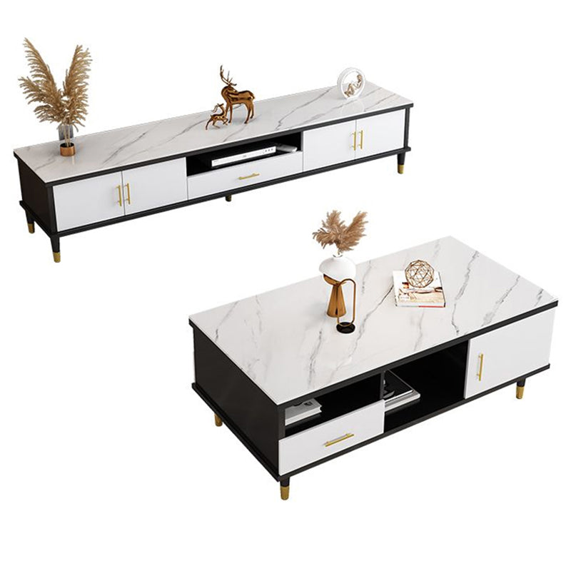 Slate Coffee or End Table with Storage Drawers Contemporary 4 Legs