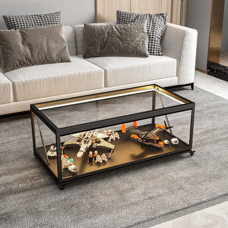 Glass Top Coffee Cocktail Table Block/4 Legs Contemporary Trunk Storage