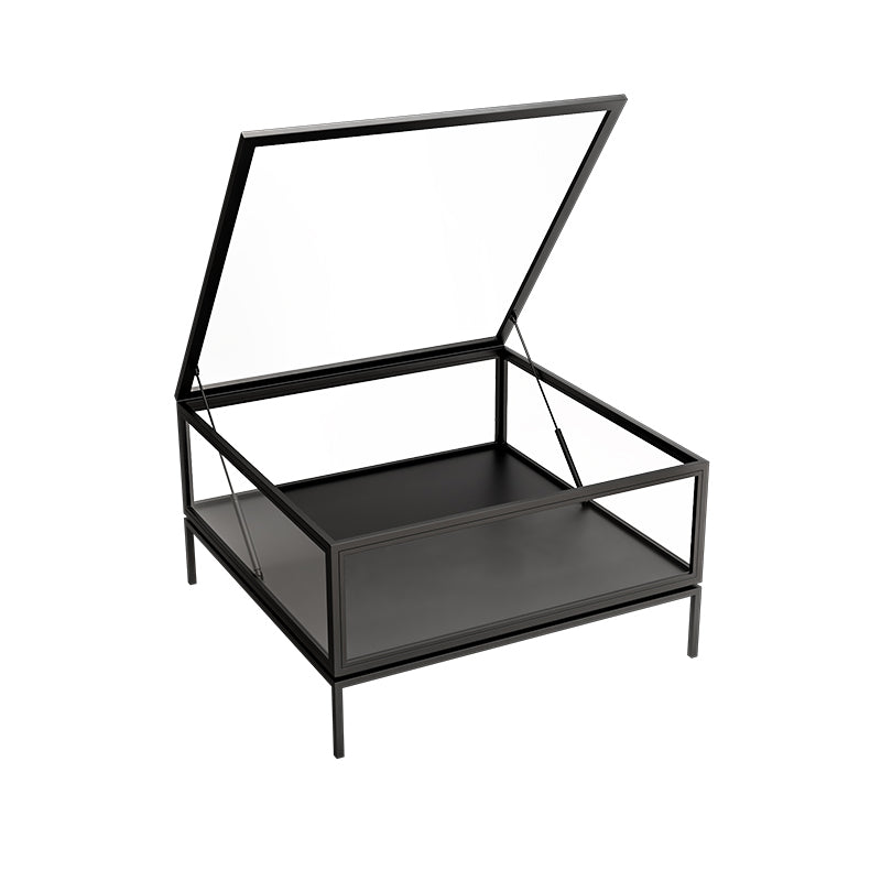 Glass Top Coffee Cocktail Table Block/4 Legs Contemporary Trunk Storage