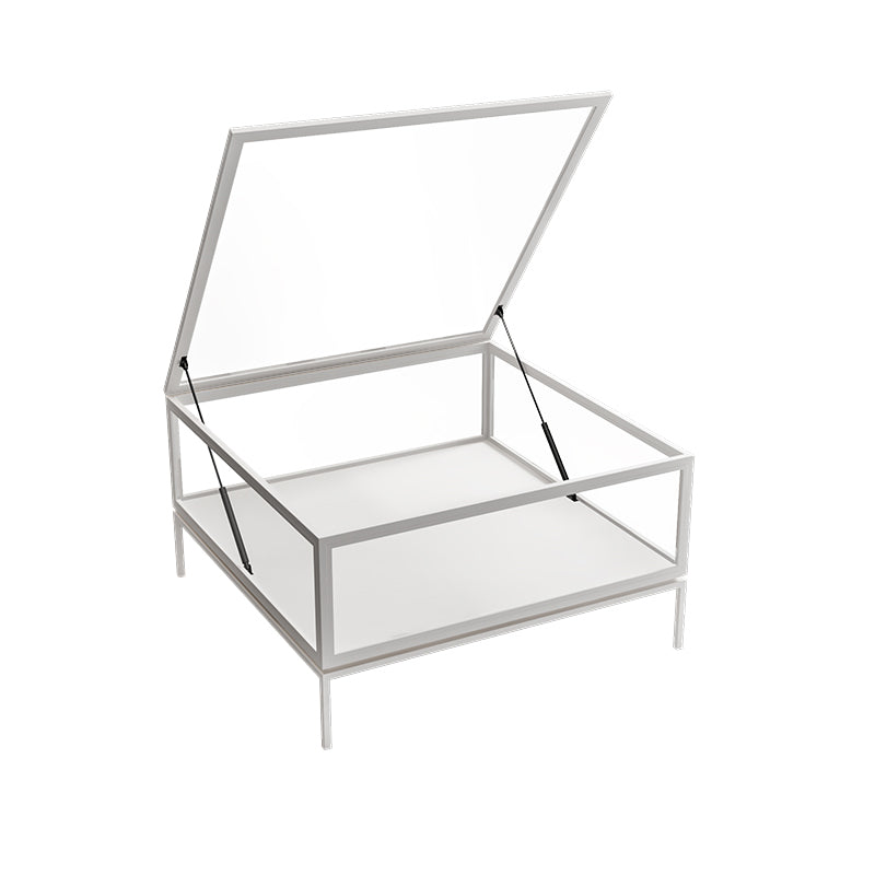 Glass Top Coffee Cocktail Table Block/4 Legs Contemporary Trunk Storage