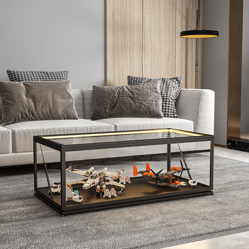 Glass Top Coffee Cocktail Table Block/4 Legs Contemporary Trunk Storage