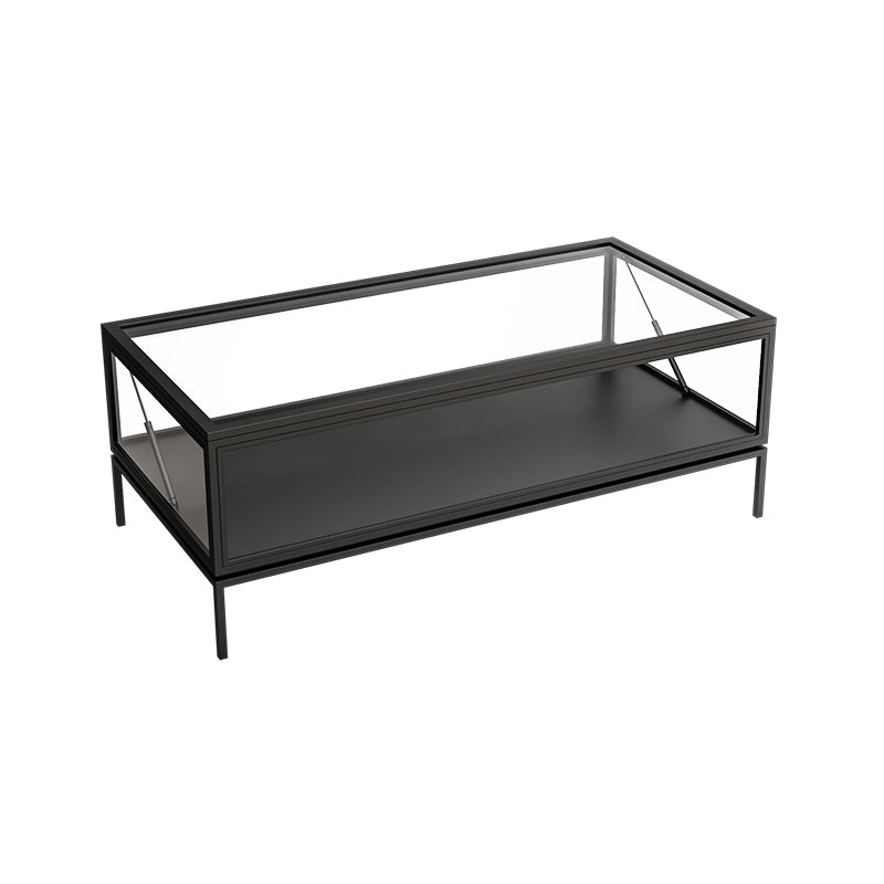 Glass Top Coffee Cocktail Table Block/4 Legs Contemporary Trunk Storage