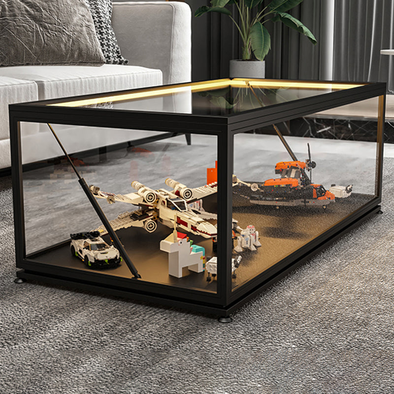 Glass Top Coffee Cocktail Table Block/4 Legs Contemporary Trunk Storage