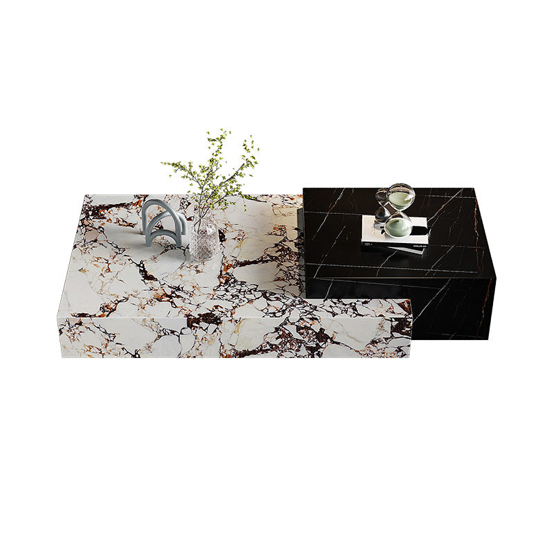 Block Nesting Coffee Table Set Contemporary Rectangle Slate Top