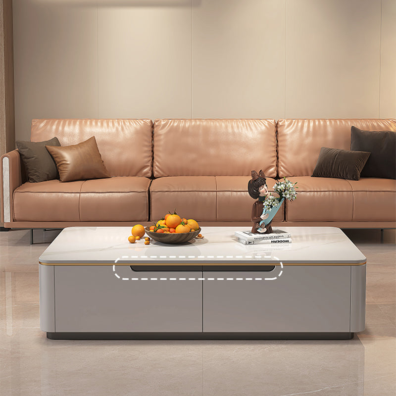 Block Slate Coffee Cocktail Table with 4 Storage Drawers Rectangle