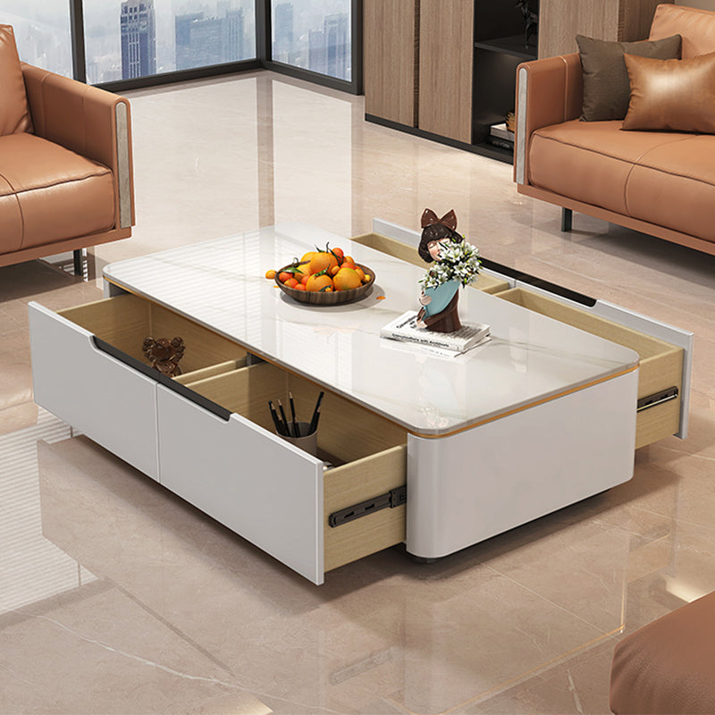 Block Slate Coffee Cocktail Table with 4 Storage Drawers Rectangle