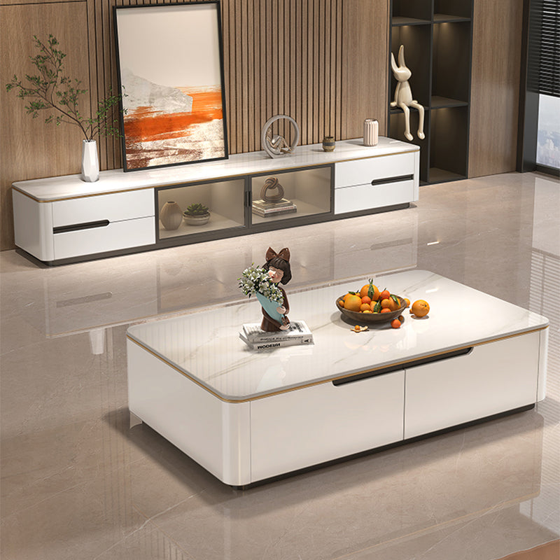 Block Slate Coffee Cocktail Table with 4 Storage Drawers Rectangle