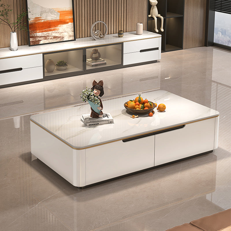 Block Slate Coffee Cocktail Table with 4 Storage Drawers Rectangle