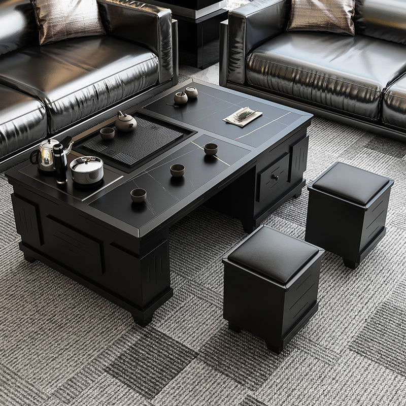 Abstract Slate Coffee Cocktail Table with Storage Drawers Rectangle