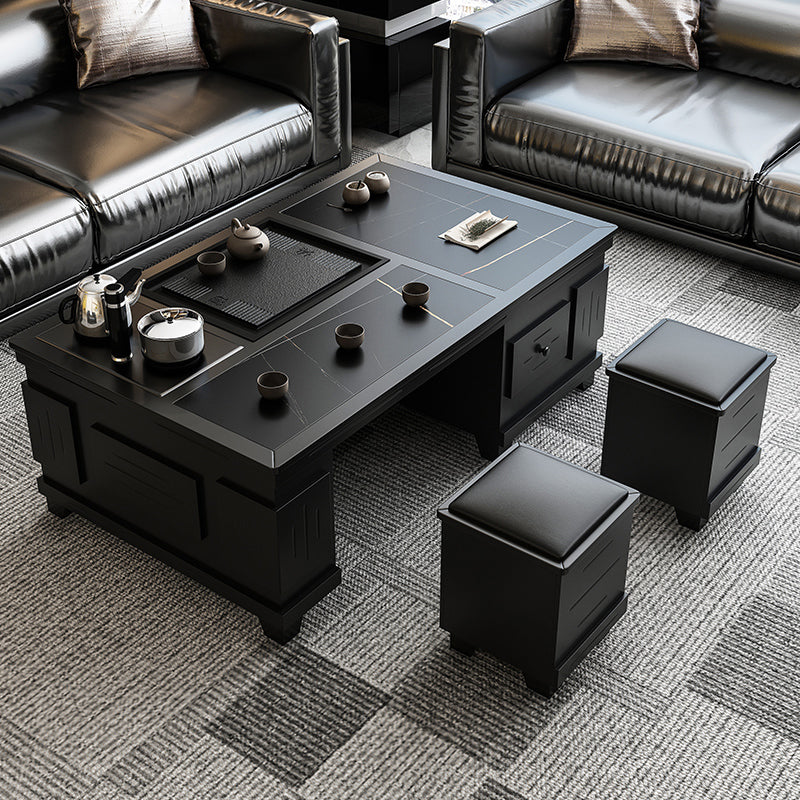 Abstract Slate Coffee Cocktail Table with Storage Drawers Rectangle