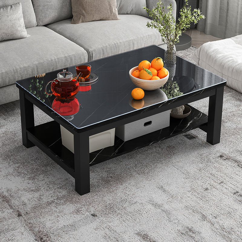 Modern Rectangular Coffee Table 4 Legs Cocktail Table with Shelf