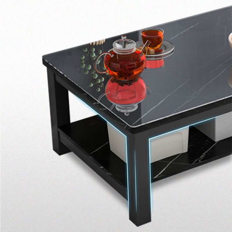 Modern Rectangular Coffee Table 4 Legs Cocktail Table with Shelf