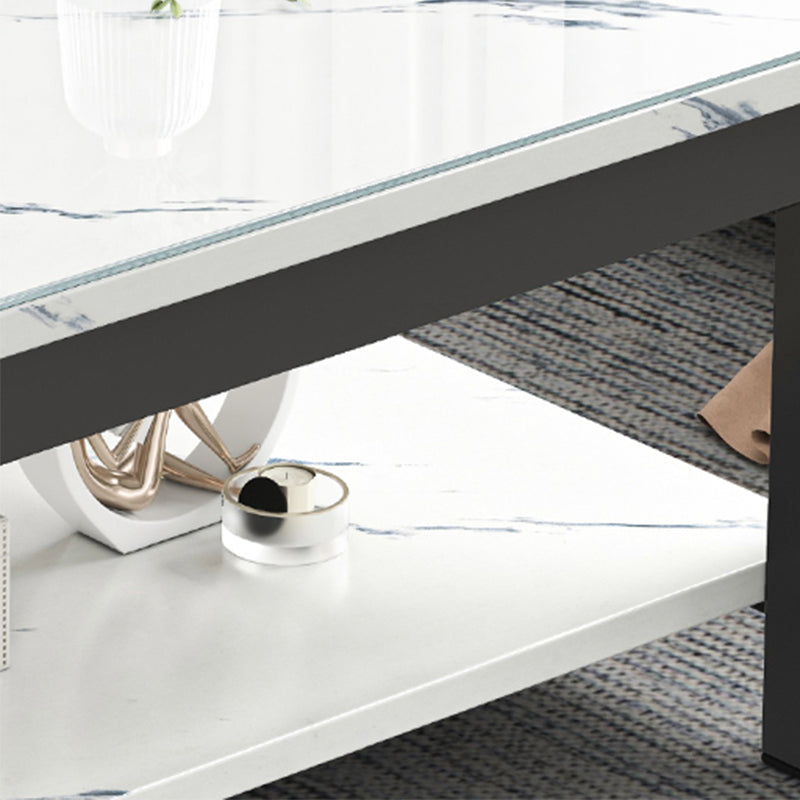 Modern Rectangular Coffee Table 4 Legs Cocktail Table with Shelf
