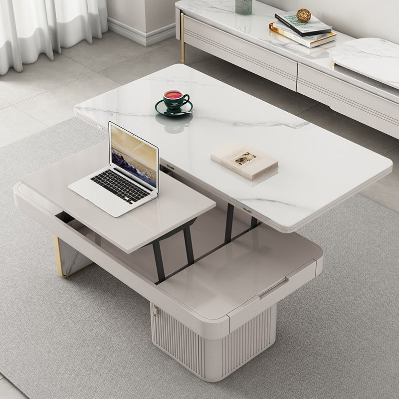 Rectangular Slate Top Coffee Table Abstract Base Cocktail Table with Storage