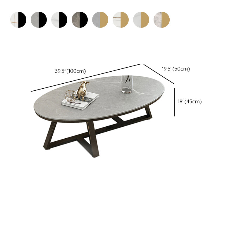 Glam Iron Cross Legs Cocktail Table Oval Slate Top Coffee Table