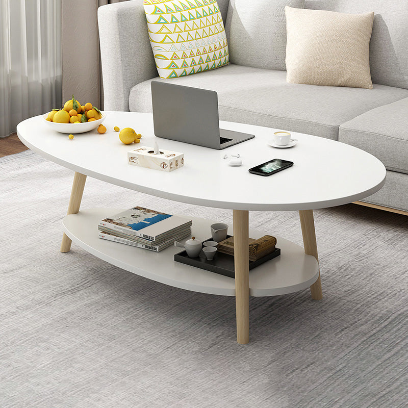 Contemporary Wooden Coffee Table 4 Legs Cocktail Table with Shelf
