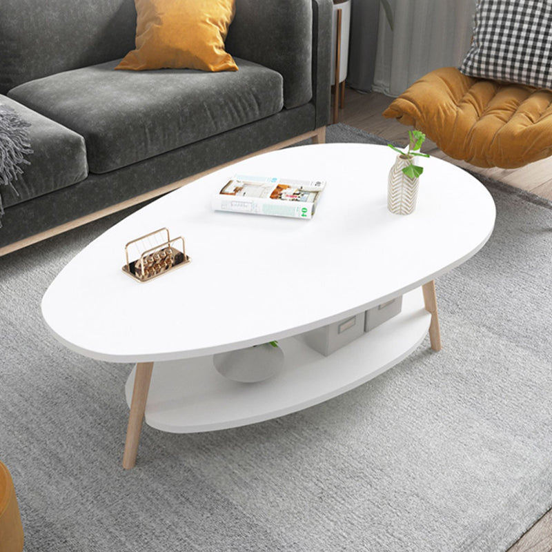 Contemporary Wooden Coffee Table 4 Legs Cocktail Table with Shelf
