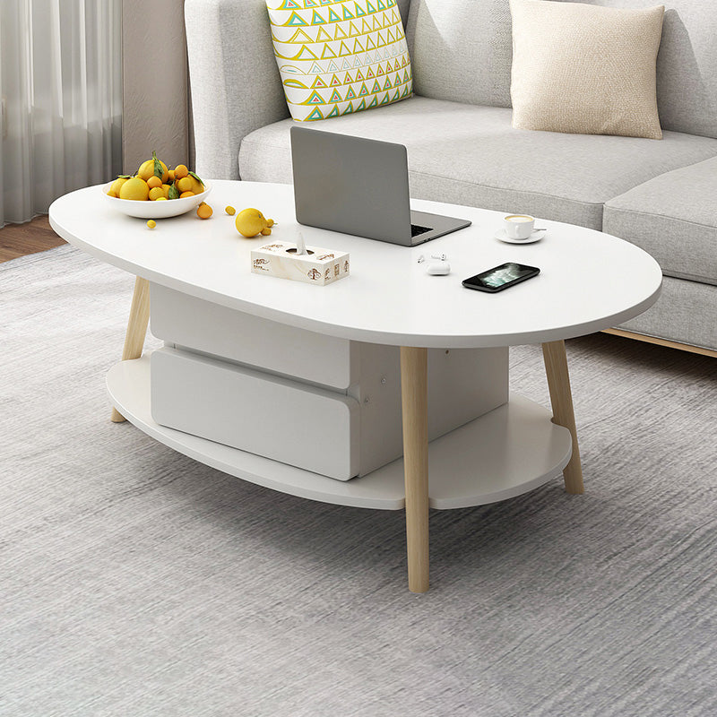 Contemporary Wooden Coffee Table 4 Legs Cocktail Table with Shelf