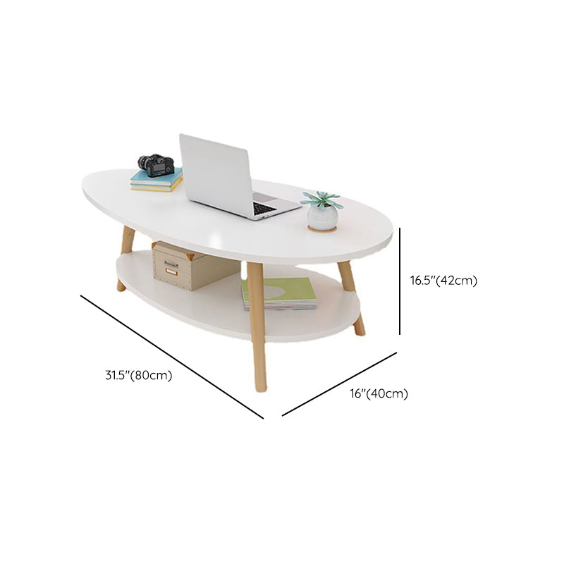 Contemporary Wooden Coffee Table 4 Legs Cocktail Table with Shelf