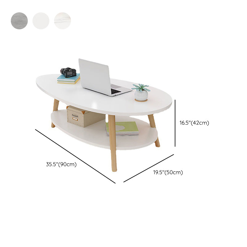 Contemporary Wooden Coffee Table 4 Legs Cocktail Table with Shelf