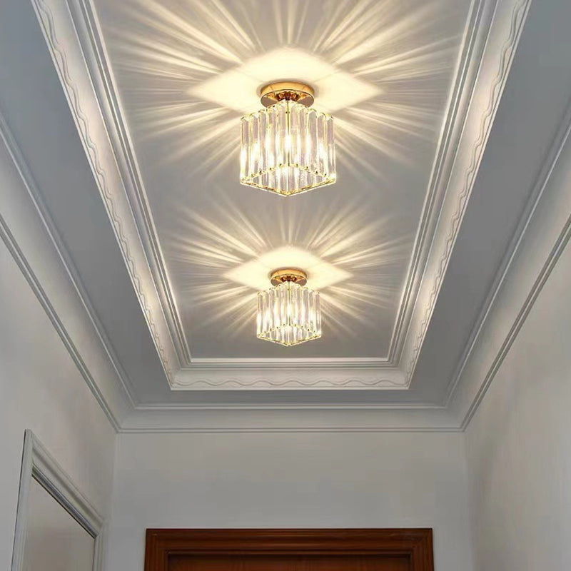 Modern Geometry Shape Ceiling Light with Crystal Shade for Living Room