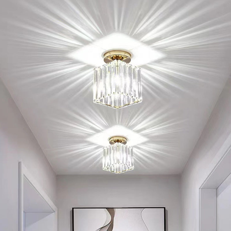 Modern Geometry Shape Ceiling Light with Crystal Shade for Living Room