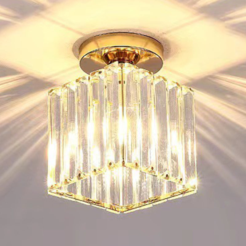 Modern Geometry Shape Ceiling Light with Crystal Shade for Living Room