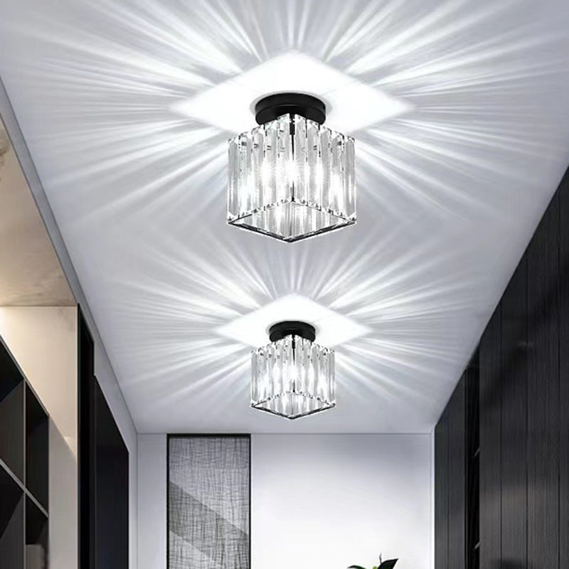 Modern Geometry Shape Ceiling Light with Crystal Shade for Living Room