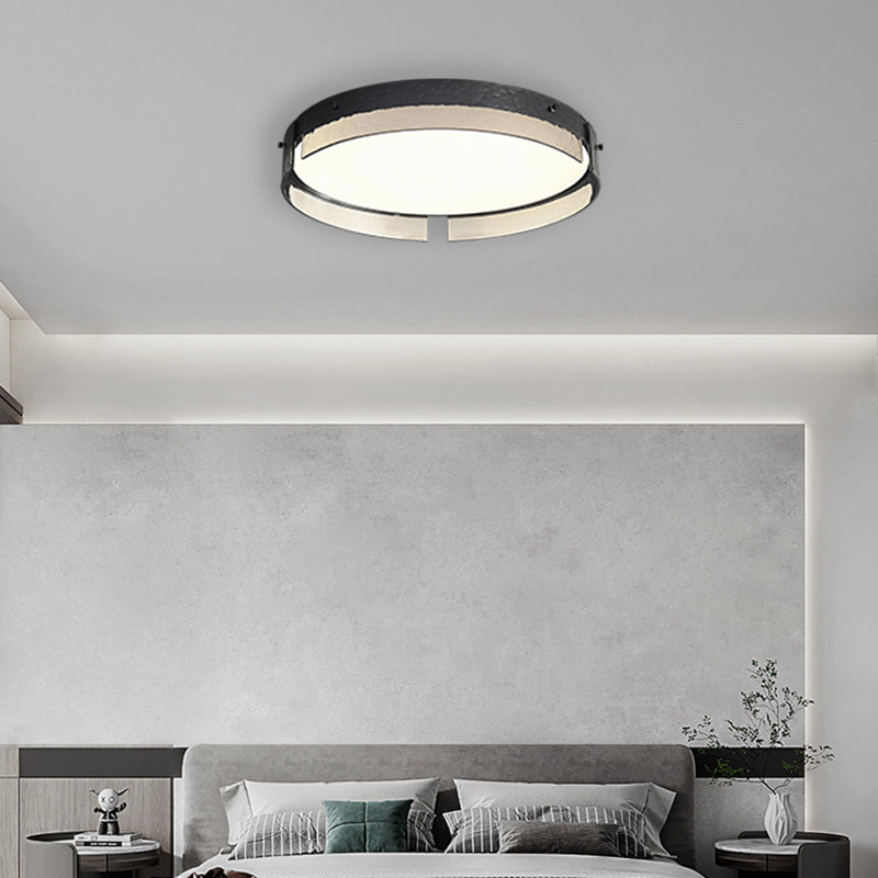 Modern Style Ceiling Mount Light LED Round Black with Glass Shade for Bedroom