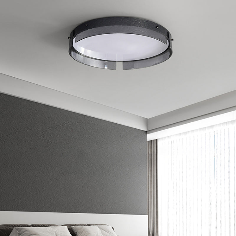 Modern Style Ceiling Mount Light LED Round Black with Glass Shade for Bedroom