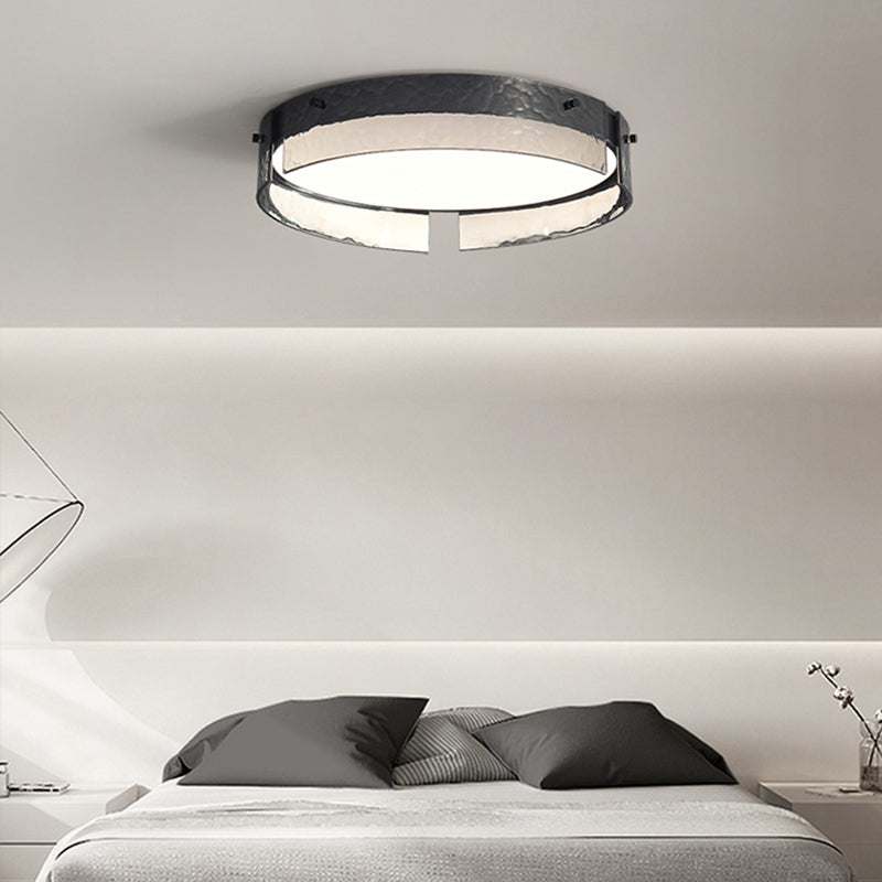 Modern Style Ceiling Mount Light LED Round Black with Glass Shade for Bedroom
