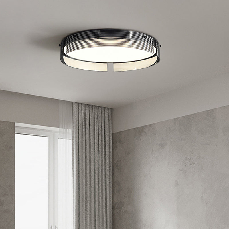 Modern Style Ceiling Mount Light LED Round Black with Glass Shade for Bedroom
