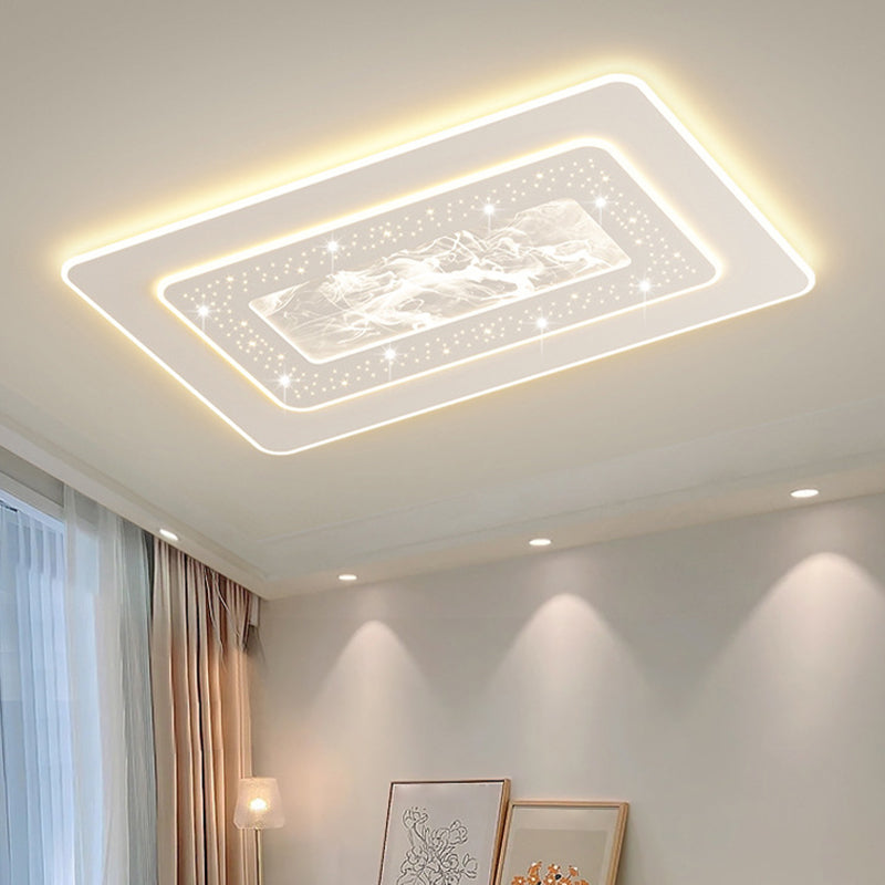 LED Metal Flush Mount Geometric Shape Modern Ceiling Light with Acrylic Shade for Bedroom