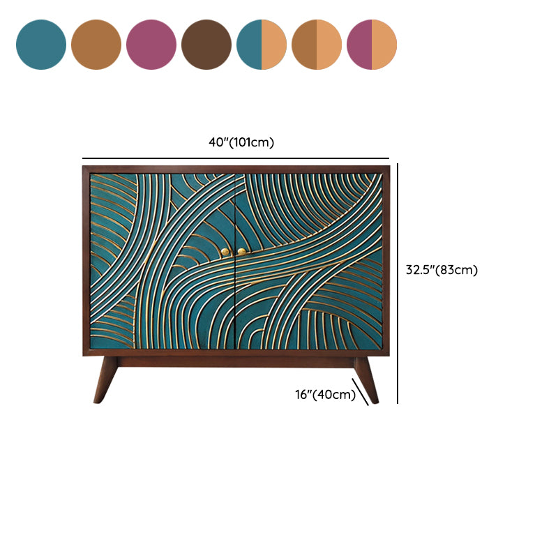 Glam Style Adjustable Shelving Credenza Solid Wood Buffet Sideboard with Doors