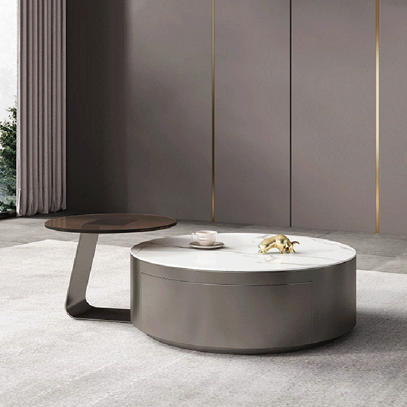 Glam Drum Coffee or End Table with Storage Drawers Slate Top