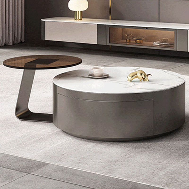 Glam Drum Coffee or End Table with Storage Drawers Slate Top