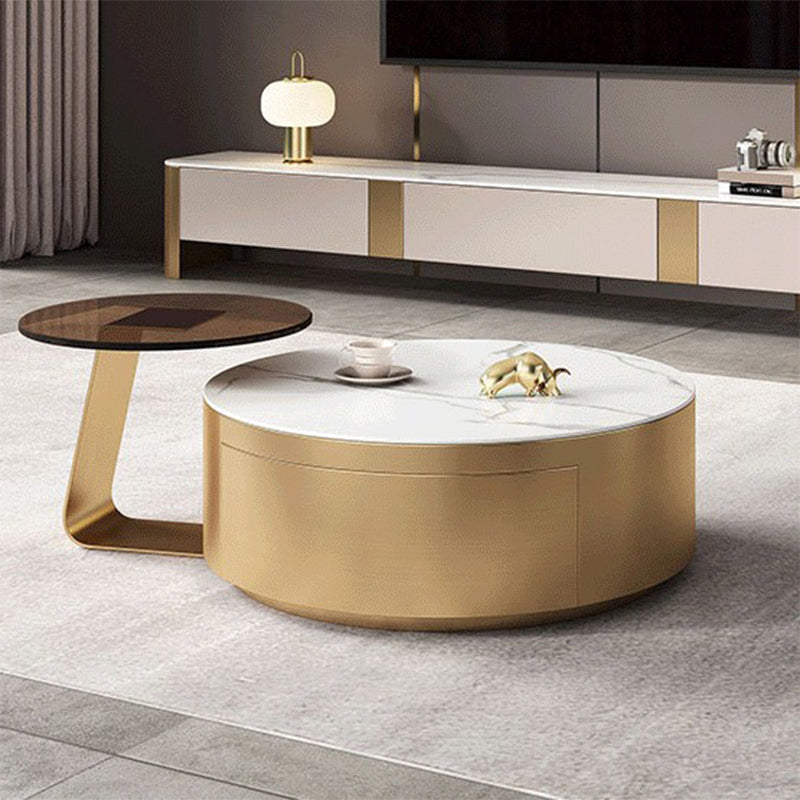 Glam Drum Coffee or End Table with Storage Drawers Slate Top