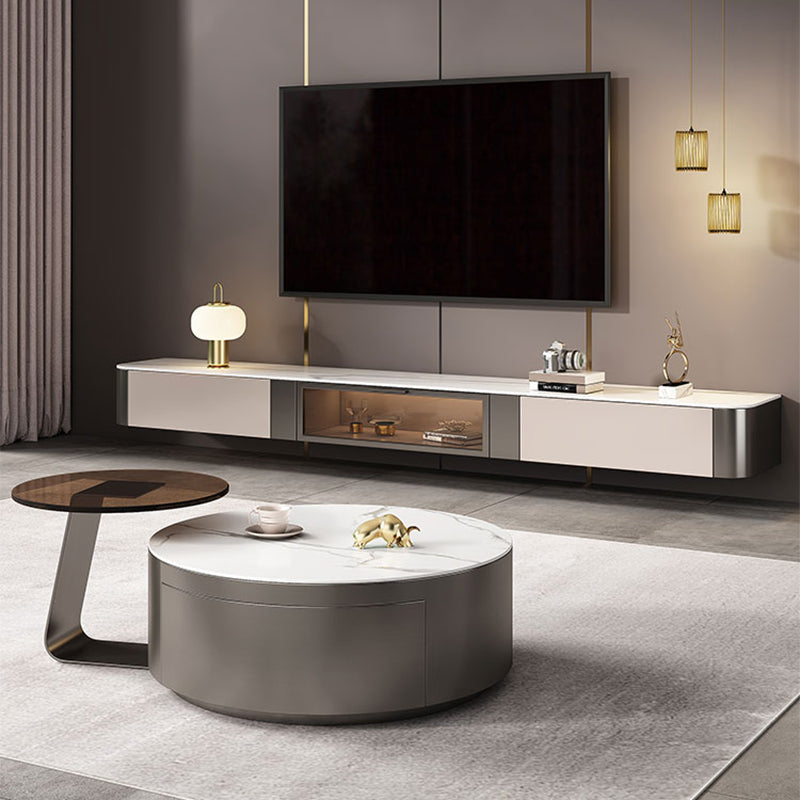 Glam Drum Coffee or End Table with Storage Drawers Slate Top