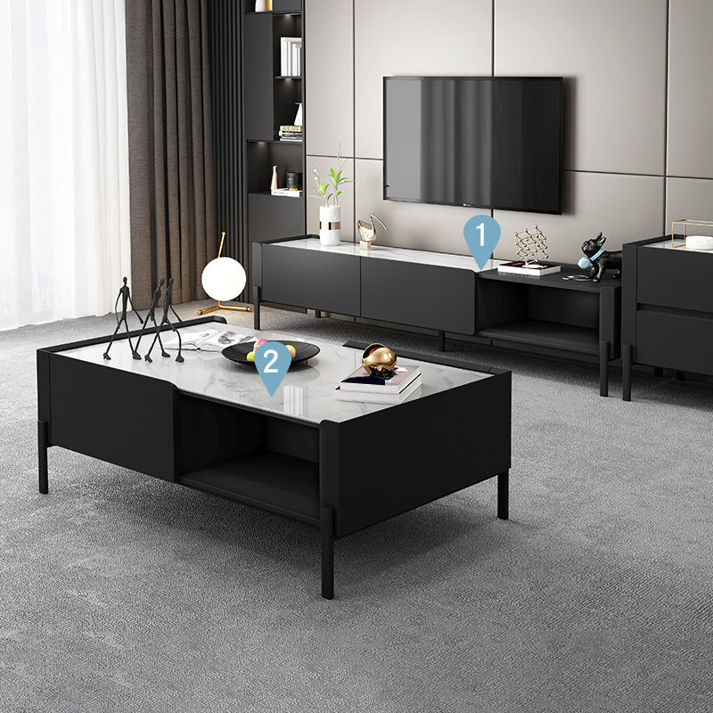 4 Legs Coffee or End Table Slate with Storage Drawers Rectangle