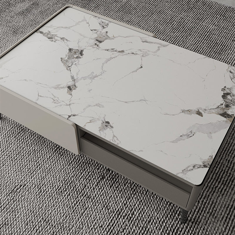 4 Legs Coffee or End Table Slate with Storage Drawers Rectangle White