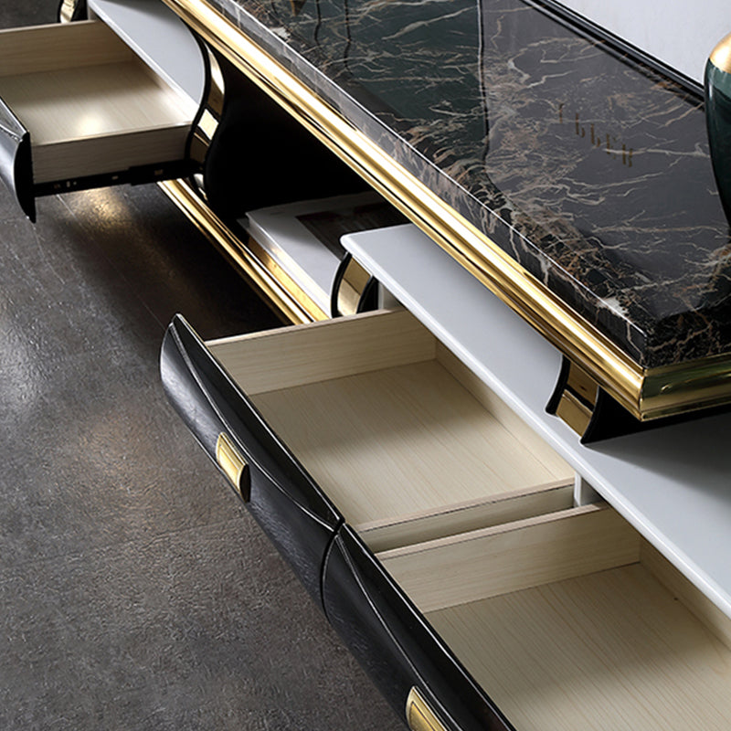 Marble Top Coffee or End Table with Storage Drawers Rectangle 4 Legs