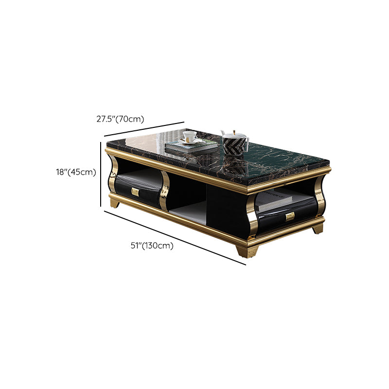 Marble Top Coffee or End Table with Storage Drawers Rectangle 4 Legs