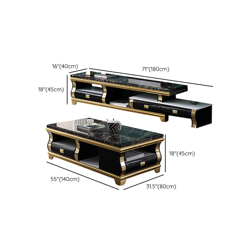 Marble Top Coffee or End Table with Storage Drawers Rectangle 4 Legs