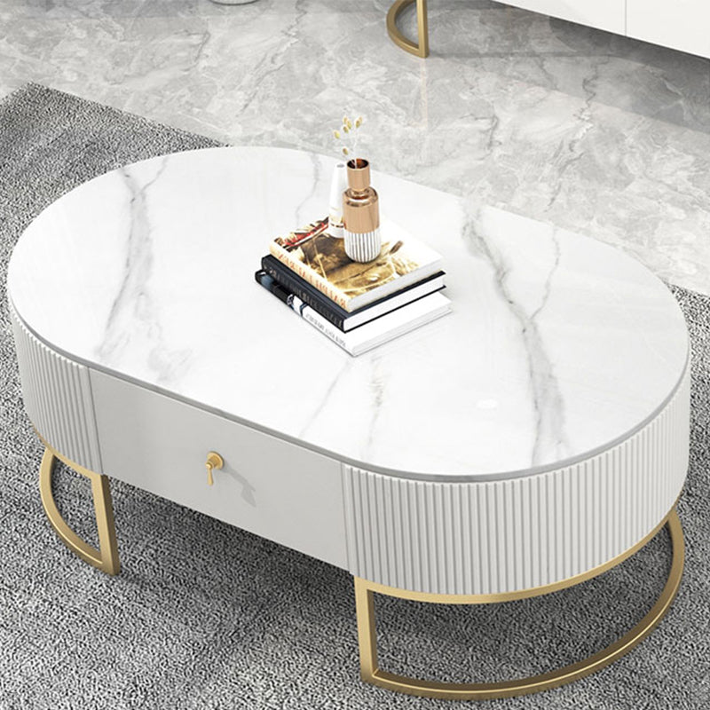 Slate Top Coffee or End Table with Storage Drawers Oval Frame